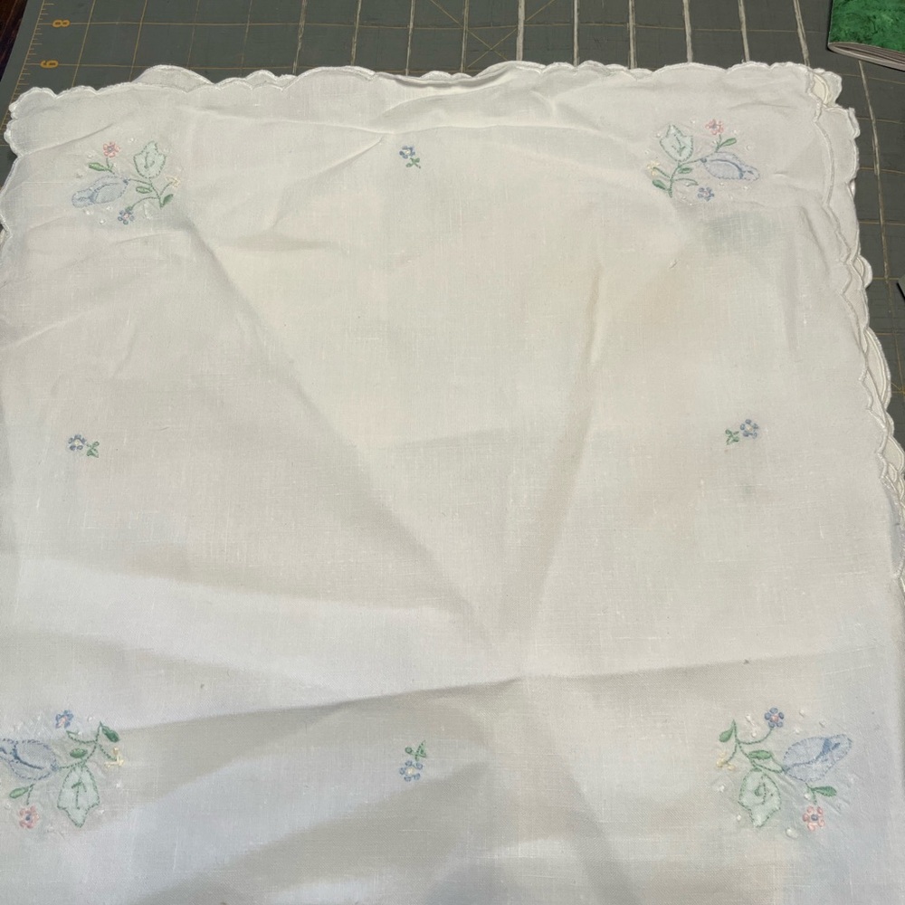 Elegant six white appliquéd place mats